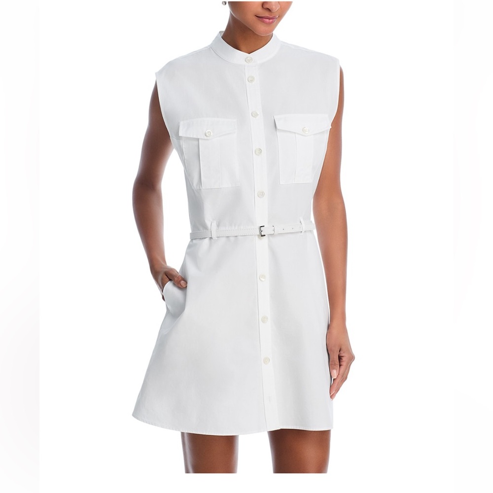FRAME Cap Sleeve Cotton Safari Shirtdress Color: White /Size: Large